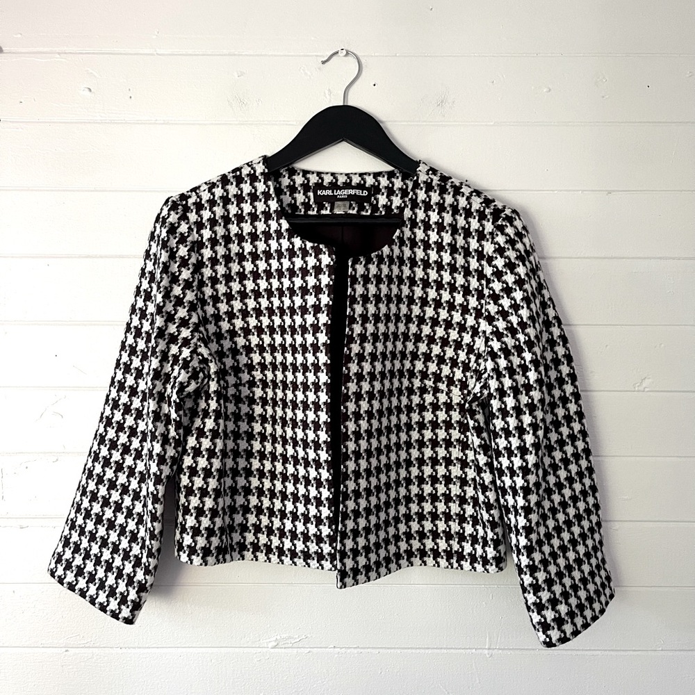 Karl Lagerfeld Paris Houndstooth Cropped Jacket L